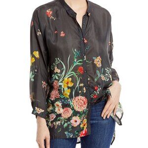 NWT sz M Johnny Was Silk Houstein Jarah Button Down Top Black